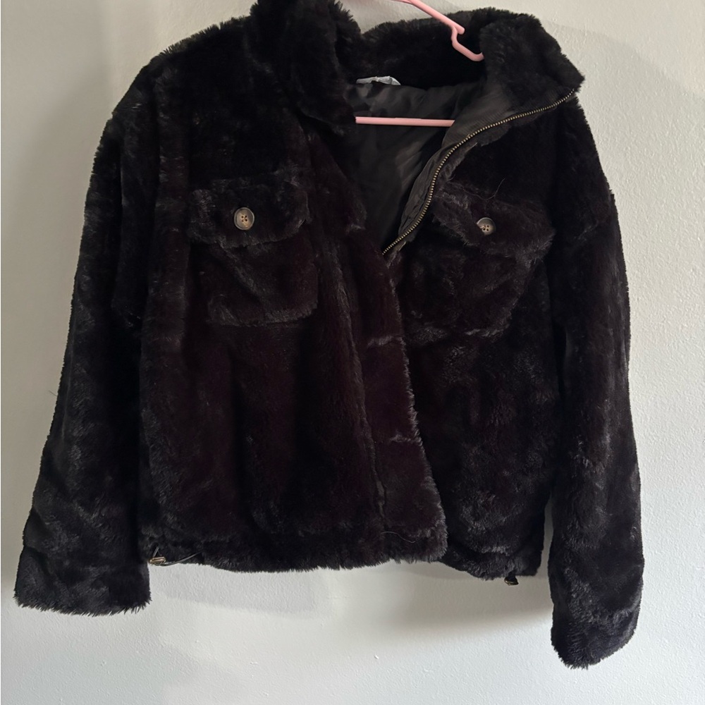 2/$10 Time and Tru Faux Fur Jacket - black